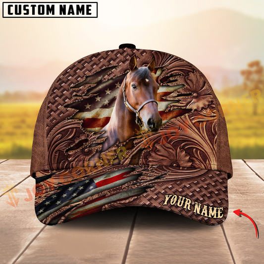 Joycorners Morgan Horse Western Tooled Leather Pattern American Flag Personalized Name 3D Classic Cap