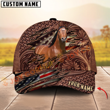 Joycorners Quarter Horse Western Tooled Leather Pattern American Flag Personalized Name 3D Classic Cap