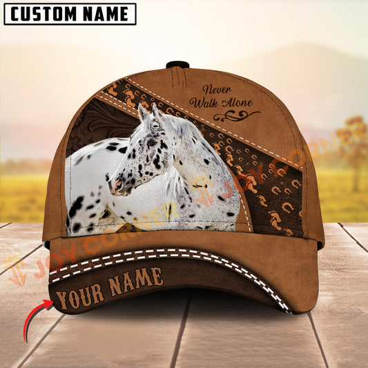 Joycorners Appaloosa Horse Never walk alone Quotes Tooled Leather 3D Pattern  Personalized Name 3D Classic Cap