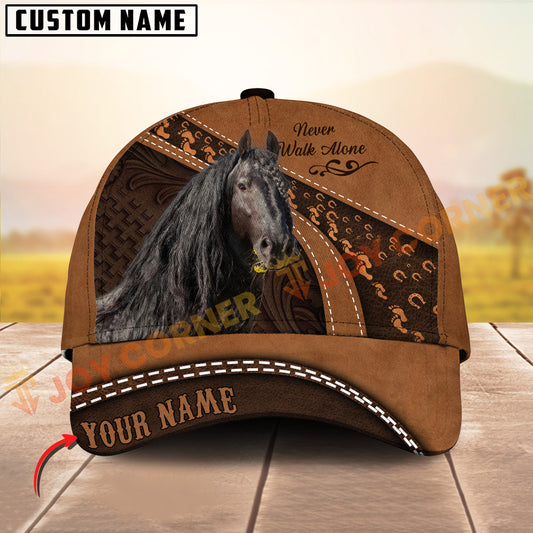 Joycorners Friesian Horse Never walk alone Quotes Tooled Leather 3D Pattern  Personalized Name 3D Classic Cap
