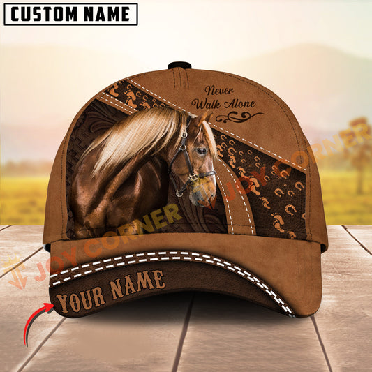Joycorners Palomino Horse Never walk alone Quotes Tooled Leather 3D Pattern  Personalized Name 3D Classic Cap