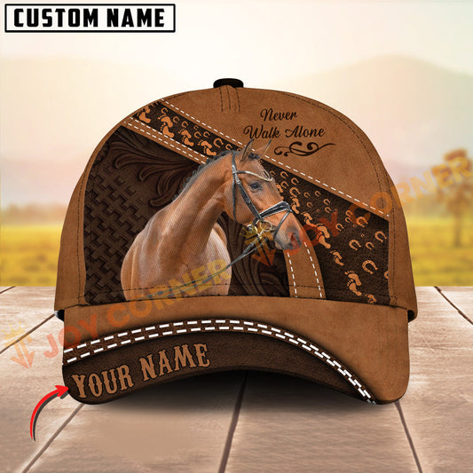 Joycorners Horse Never walk alone Quotes Tooled Leather 3D Pattern  Personalized Name 3D Classic Cap (8 Breeds)