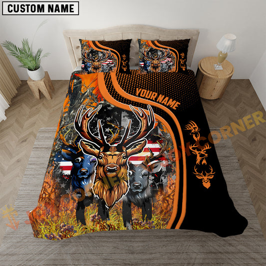 Joycorners Deer Hunting American Flag Orange Line Bedding Set 3D All Over Printed