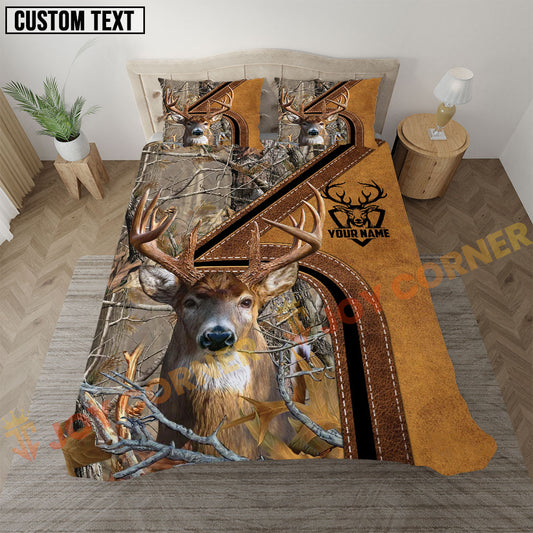 Joycorners Deer Hunting Grass Brown Camo Real Tree Forest Leather Stripe Bedding Set 3D All Over Printed