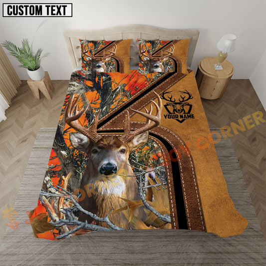 Joycorners Deer Hunting Orange Camo Real Tree Forest Leather Stripe Bedding Set 3D All Over Printed