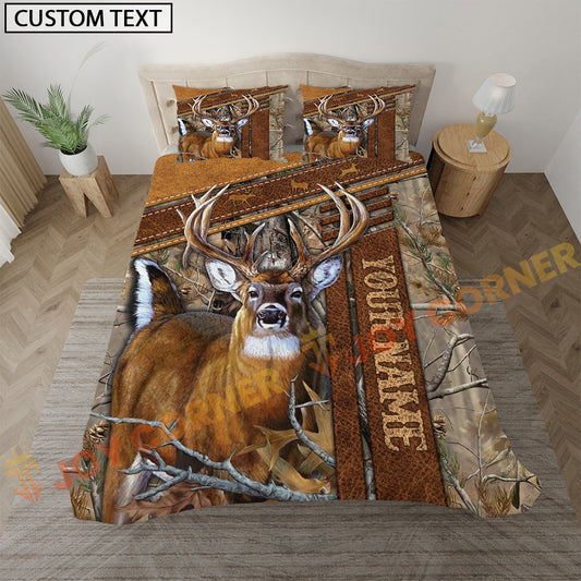 Joycorners Deer Hunting Rustic Grass Brown Forest Bedding Set 3D All Over Printed