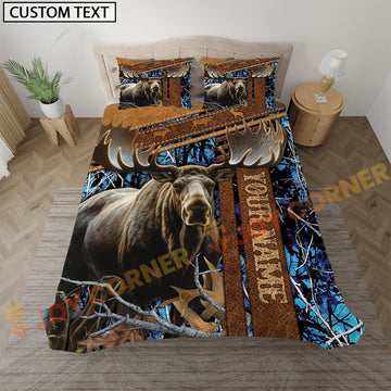 Joycorners Moose Hunting Rustic Blue Forest Bedding Set 3D All Over Printed