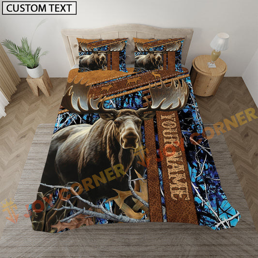 Joycorners Moose Hunting Rustic Blue Forest Bedding Set 3D All Over Printed