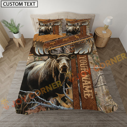 Joycorners Moose Hunting Rustic Grass Brown Forest Bedding Set 3D All Over Printed