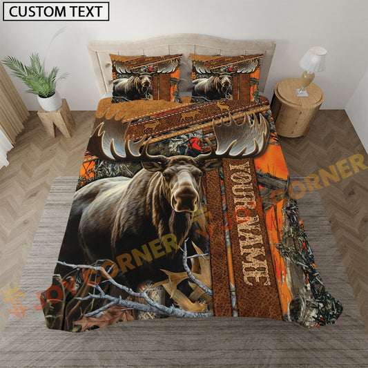 Joycorners Moose Hunting Rustic Orange Forest Bedding Set 3D All Over Printed