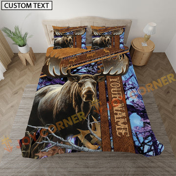 Joycorners Moose Hunting Rustic Purple Forest Bedding Set 3D All Over Printed