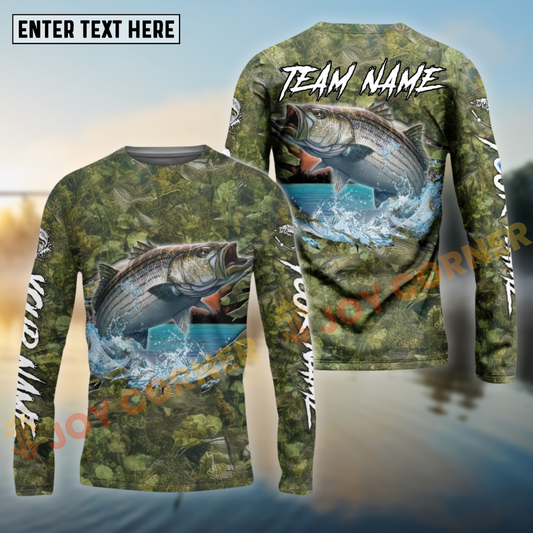 Joycorners Stripe Bass Fishing Camouflage Customize Name 3D Shirts