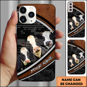Joycorners Holstein Cow Group Leather Texture Honeycomb Pattern Personalized Name 3D Phone Case