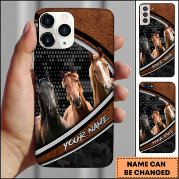 Joycorners Horse Cow Group Leather Texture Honeycomb Pattern Personalized Name 3D Phone Case