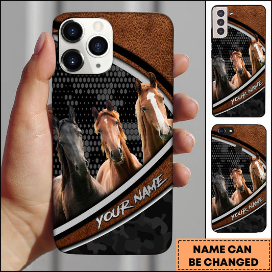 Joycorners Horse Cow Group Leather Texture Honeycomb Pattern Personalized Name 3D Phone Case