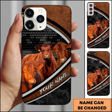 Joycorners Red Angus Cow Group Leather Texture Honeycomb Pattern Personalized Name 3D Phone Case