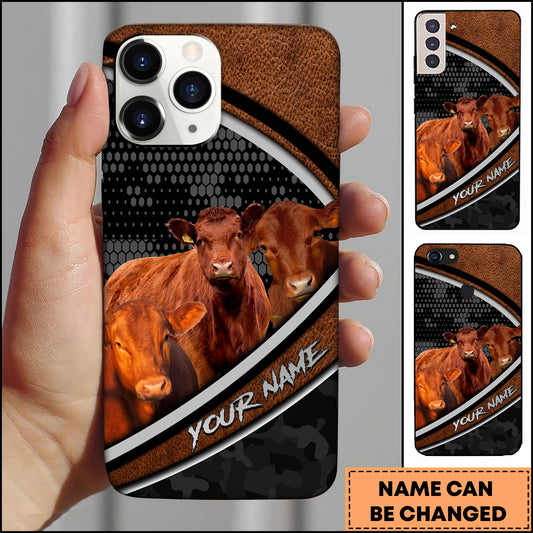 Joycorners Red Angus Cow Group Leather Texture Honeycomb Pattern Personalized Name 3D Phone Case