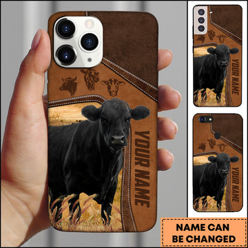 Joycorners Black Angus Western Leather Stitch Vertical Name Design Personalized Name 3D Phone Case