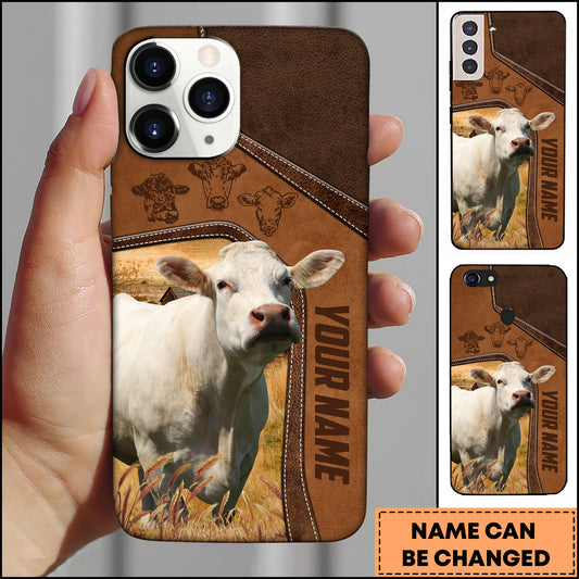 Joycorners Charolais Western Leather Stitch Vertical Name Design Personalized Name 3D Phone Case