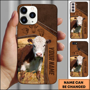 Joycorners Hereford Western Leather Stitch Vertical Name Design Personalized Name 3D Phone Case