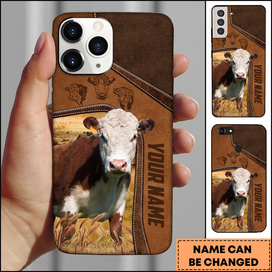 Joycorners Hereford Western Leather Stitch Vertical Name Design Personalized Name 3D Phone Case
