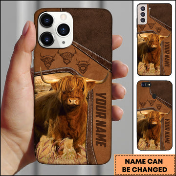 Joycorners Highland Western Leather Stitch Vertical Name Design Personalized Name 3D Phone Case