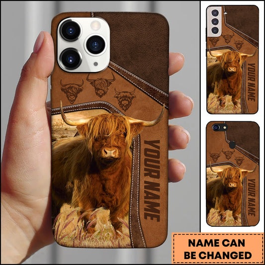 Joycorners Highland Western Leather Stitch Vertical Name Design Personalized Name 3D Phone Case