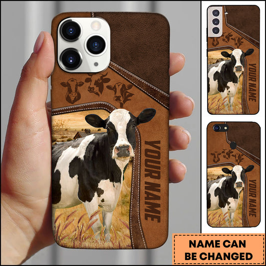 Joycorners Holstein Western Leather Stitch Vertical Name Design Personalized Name 3D Phone Case