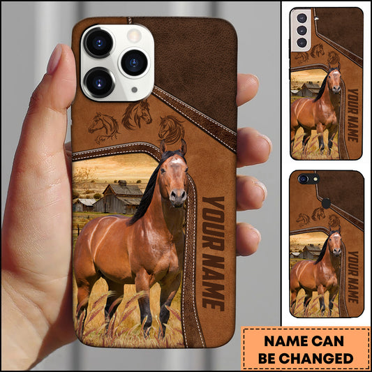 Joycorners Horse Western Leather Stitch Vertical Name Design Personalized Name 3D Phone Case