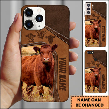 Joycorners Red Angus Western Leather Stitch Vertical Name Design Personalized Name 3D Phone Case