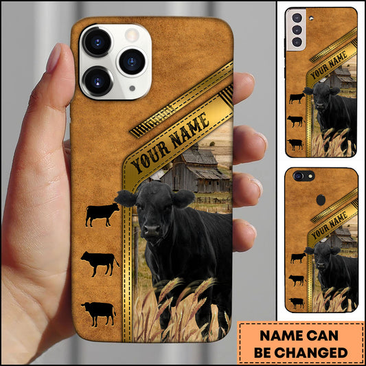 Joycorners Black Angus Rustic Barn Leather Strap Design Personalized Name 3D Phone Case