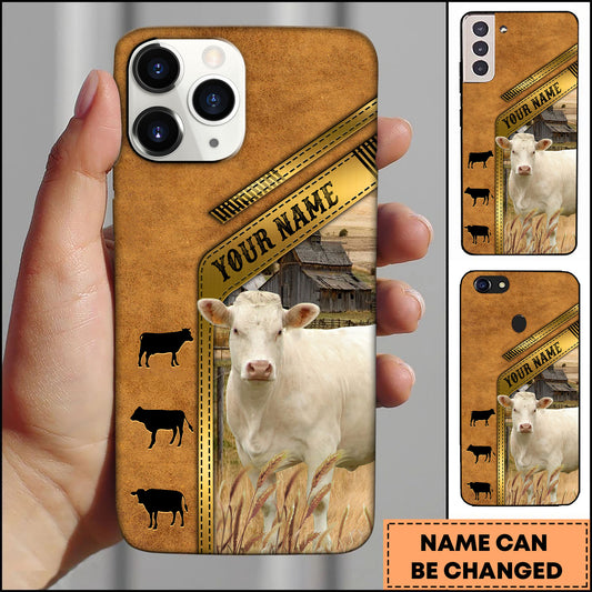 Joycorners Charolais Rustic Barn Leather Strap Design Personalized Name 3D Phone Case