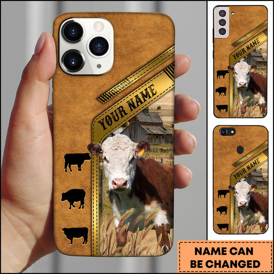 Joycorners Hereford Rustic Barn Leather Strap Design Personalized Name 3D Phone Case