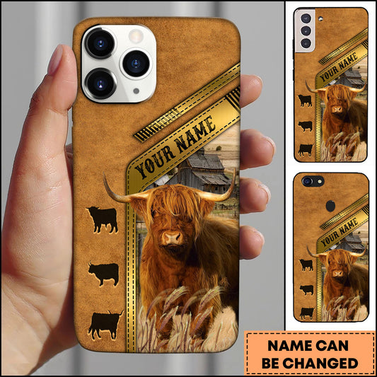 Joycorners Highland Rustic Barn Leather Strap Design Personalized Name 3D Phone Case
