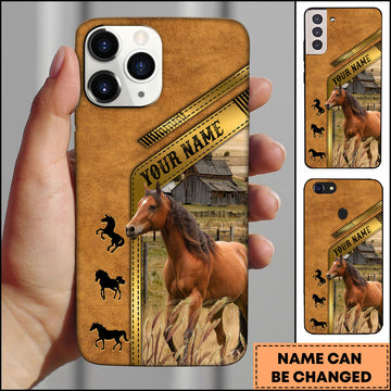 Joycorners Horse Rustic Barn Leather Strap Design Personalized Name 3D Phone Case