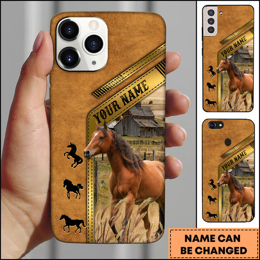Joycorners Horse Rustic Barn Leather Strap Design Personalized Name 3D Phone Case