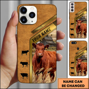 Joycorners Red Angus Rustic Barn Leather Strap Design Personalized Name 3D Phone Case