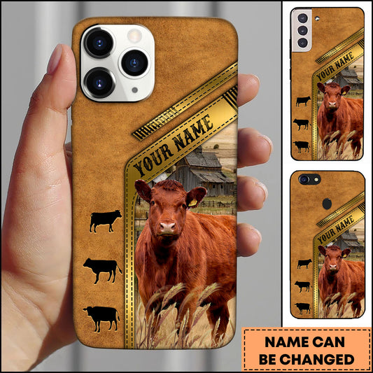 Joycorners Red Angus Rustic Barn Leather Strap Design Personalized Name 3D Phone Case