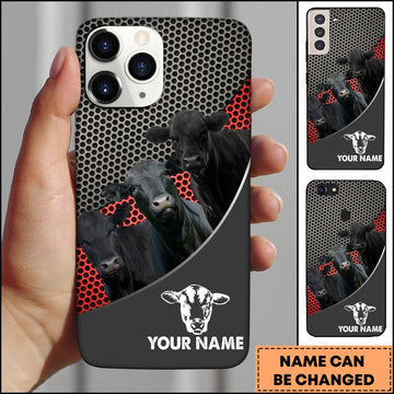 Joycorners Black Angus Cattle Industrial Mesh Red Accent Design Personalized Name 3D Phone Case