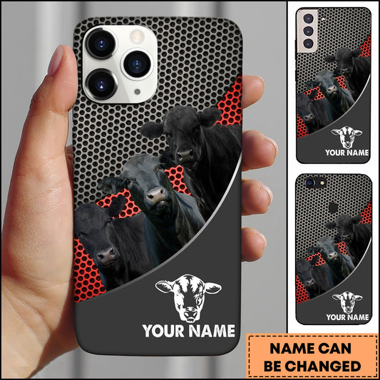 Joycorners Black Angus Cattle Industrial Mesh Red Accent Design Personalized Name 3D Phone Case