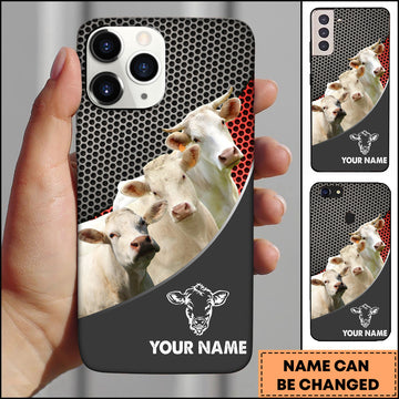 Joycorners Charolais Cattle Industrial Mesh Red Accent Design Personalized Name 3D Phone Case