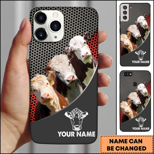 Joycorners Hereford Cattle Industrial Mesh Red Accent Design Personalized Name 3D Phone Case