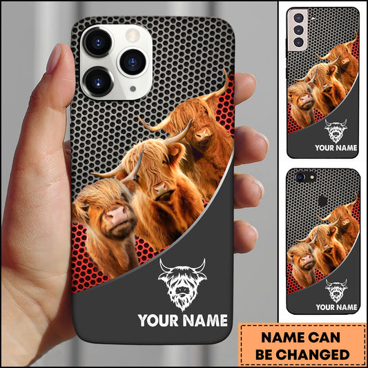 Joycorners Highland Cattle Industrial Mesh Red Accent Design Personalized Name 3D Phone Case