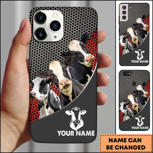 Joycorners Holstein Cattle Industrial Mesh Red Accent Design Personalized Name 3D Phone Case