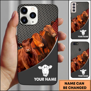 Joycorners Red Angus Cattle Industrial Mesh Red Accent Design Personalized Name 3D Phone Case
