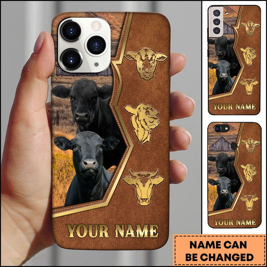 Joycorners Black Angus Ranch Landscape Leather Frame Design Personalized Name 3D Phone Case