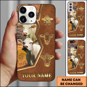 Joycorners Charolais Ranch Landscape Leather Frame Design Personalized Name 3D Phone Case