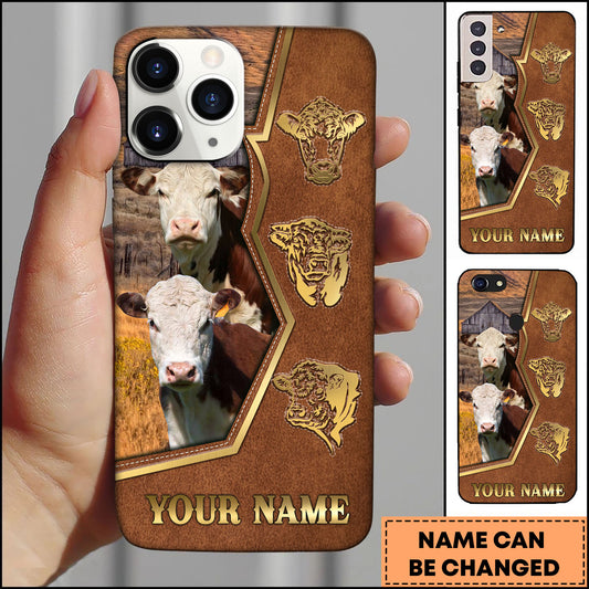 Joycorners Hereford Ranch Landscape Leather Frame Design Personalized Name 3D Phone Case