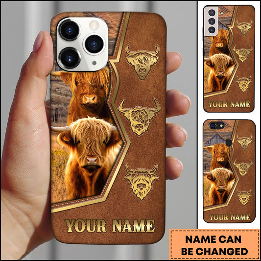 Joycorners Highland Ranch Landscape Leather Frame Design Personalized Name 3D Phone Case