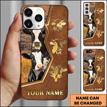 Joycorners Holstein Ranch Landscape Leather Frame Design Personalized Name 3D Phone Case